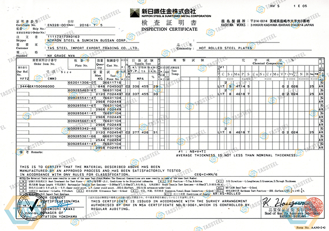 Chứng chỉ thép DNV